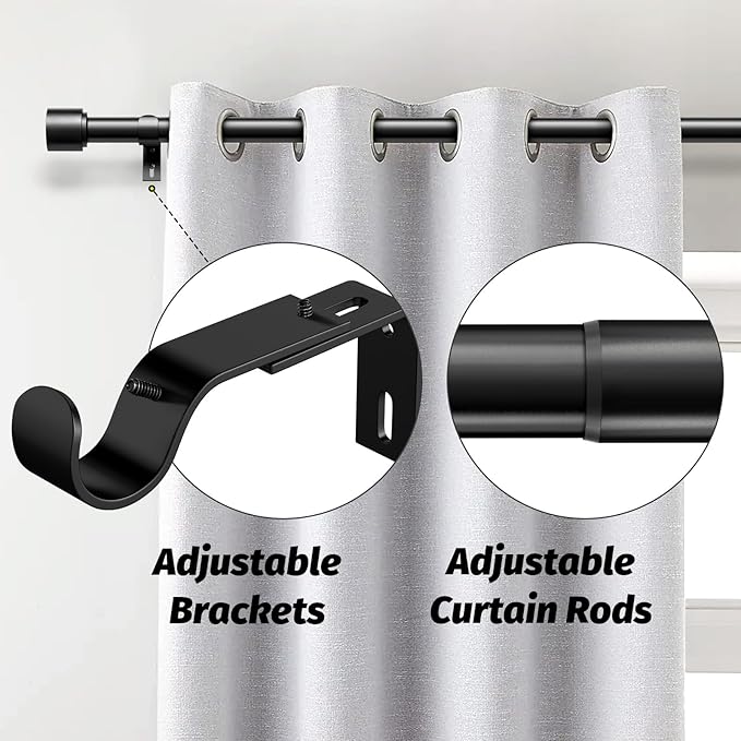 GEEBOBO Black Curtain Rods for Windows 66 to 120 Inch, 1 Inch Adjustable Heavy Duty Easy Install Curtain Rods Set for Outdoor, Patio, Farmhouse, Bedroom, Living Room (Black, 30"-120")
