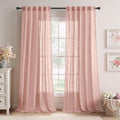 MIULEE Blush Pink Linen Curtains 96 Inches Long 2 Panels for Girls Bedroom Nursery, Soft Thick Linen Textured Window Drapes Semi Sheer Light Filtering Back Tab for Kids Living Room Light Pink Decor