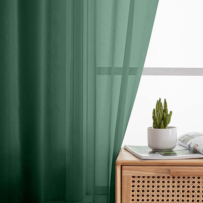 Hunter Green Sheer Curtains 84 Inches Long 2 Panels, Soft Airy Light Filtering Curtains for Bedroom Living Room, Rod Pocket Privacy Drapes Window Treatments, Hunter Green, Total Wide 84 Inch