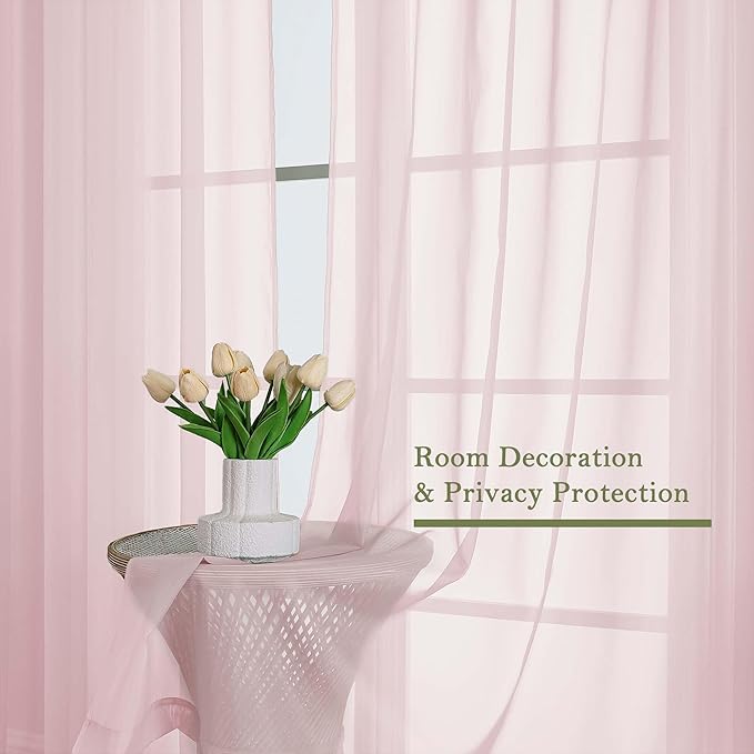 Lecloud Blush Pink Sheer Curtains 120 Inches Long 2 Pcs, Rod Pockets Voile Living Room Curtains for Bedroom Decor, Light Filtering Farmhouse Drapes for Dining Room, Each Panel 59" W x 120" L