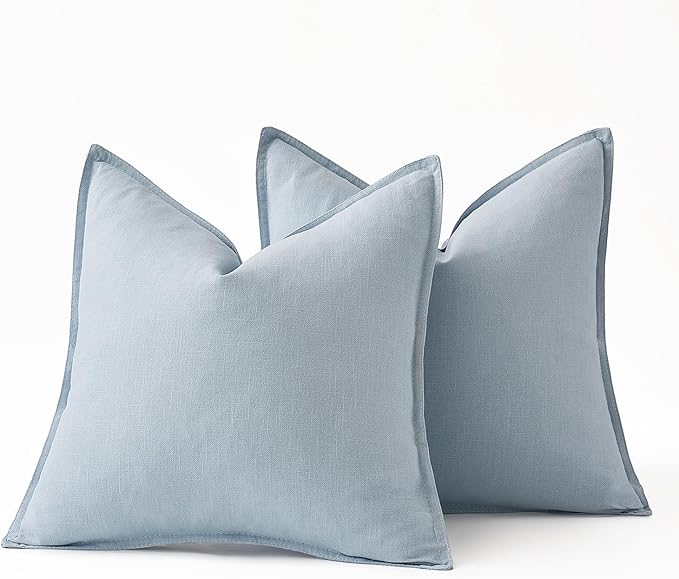 MIULEE Decorative Linen Euro Sham Pillow Covers 26x26 Light Blue Boho FarmhouseNeutral Couch Throw Pillows for Bed Pack of 2 Accent Coastal Modern Pillowcase Summer Sofa Livingroom Home Decor
