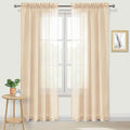DWCN Beige Sheer Curtains Semi Transparent Voile Rod Pocket Curtains for Bedroom and Living Room, 52 x 84 inches Long, Set of 2 Panels