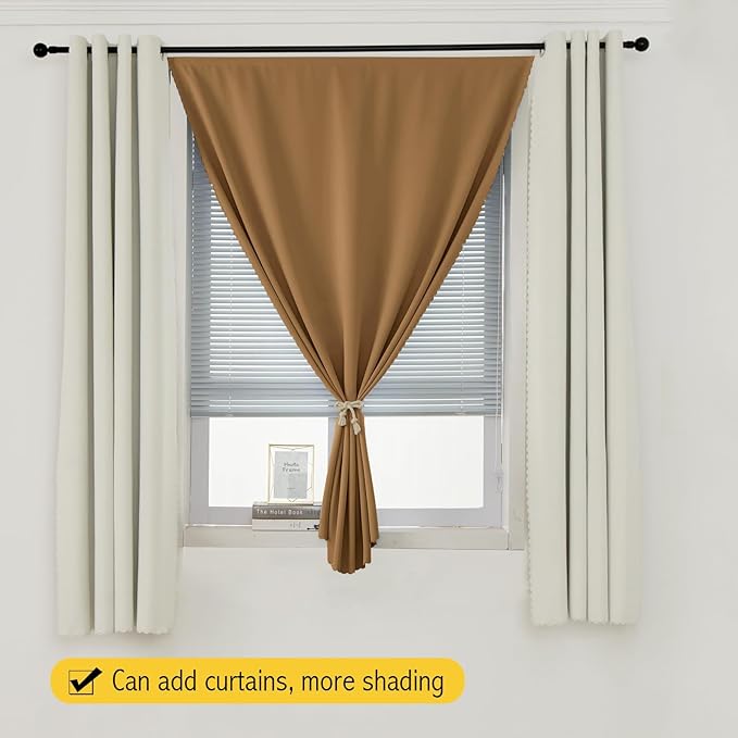Self Adhesive Curtains, Stick Curtain Blackout Shades Window Cover Curtains for Living Room No Drilling, 35" W X 59" L, Brown, 1 Panel