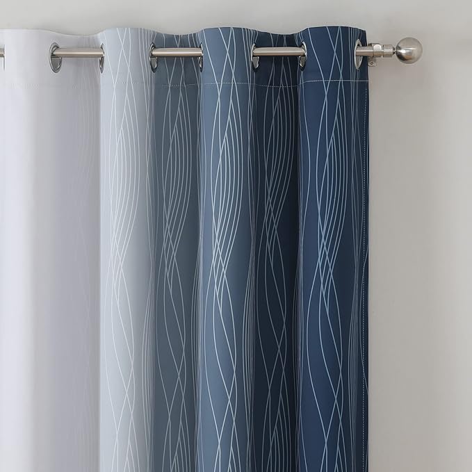 Estelar Textiler Navy Blue and Greyish White Blackout Curtains 108 Inches Long, Thermal Insulated Long Curtains for Bedroom, Full Light Blocking Energy Saving Drapes for Living Room,52Wx108L, 2 Panels