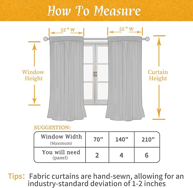 LAMIT Linen Curtains 72 inches Long for Living Room, Soft Thick Linen Privacy Light Filtering Rod Pocket Window Treatments Neutral Drapes for Bedroom, 2 Panels Set, 52 x 72 Inch, Light Beige