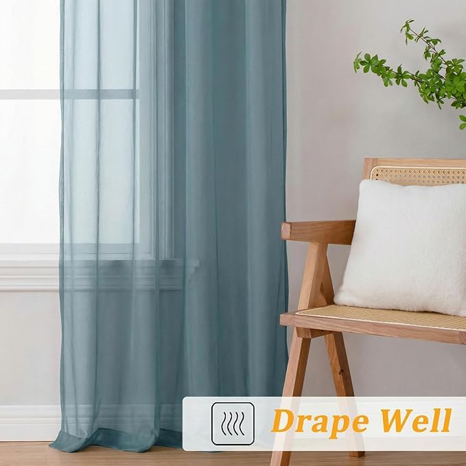 Gwine Sheer Curtains 72 Inch Length - Light Filtering Rod Pocket Window Curtain Panels for Bedroom, Elegant Soft Voile Living Room Sheer Drapes, Each 42Wx72L, 2 Panels, Dusty Blue