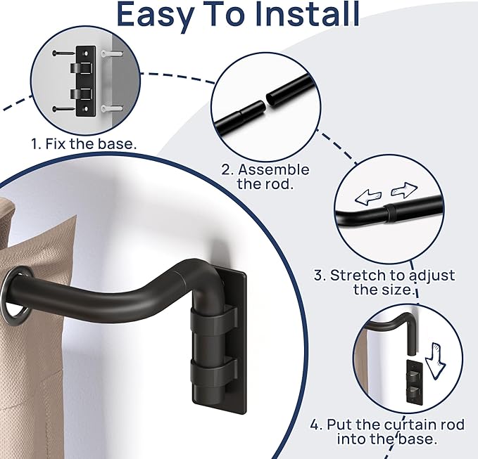 ENJOYBASICS Blackout Curtain rod for windows 66 to 120, Wrap Around Curtain Rods for Bedroom, Living Room, Adjustable from 30 to 129 Inches, Matte Black