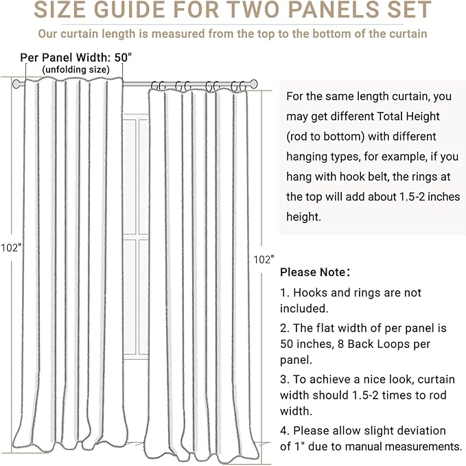 100% Blackout Shield Linen Blackout Curtains for Bedroom 102 Inches Long, Back Tab/Rod Pocket Living Room Drapes, Thermal Insulated Blackout Curtains 2 Panels Set, 50" W x 102" L, Grey