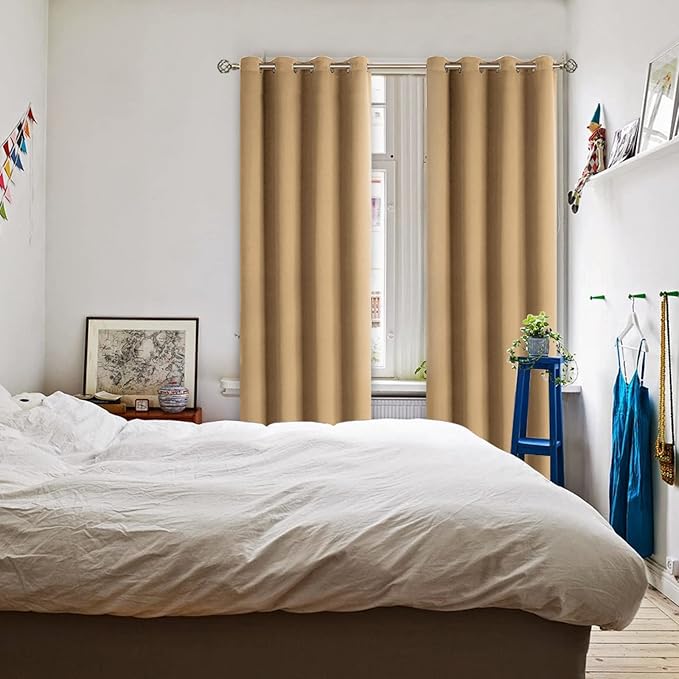 BGment Blackout Curtains for Living Room - Grommet Thermal Insulated Room Darkening Curtains for Bedroom, 2 Panels of 52 x 84 Inch, Khaki