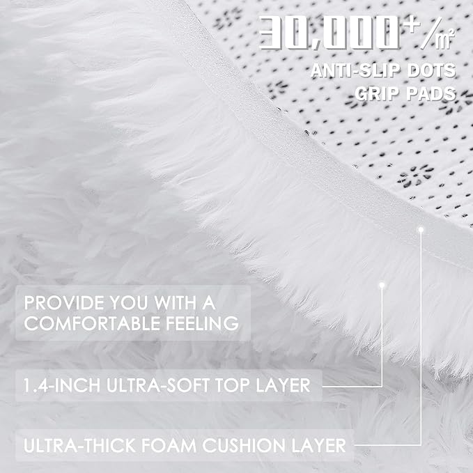 OLANLY 4x5 Machine Washable Accent Rug, Soft Fluffy Shaggy Area Rug for Bedroom, Living Room, Indoor Floor Carpet for Kids, Nursery, Home Decor, White
