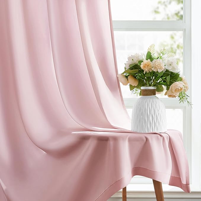 HOMEIDEAS Non-See-Through Light Pink Privacy Sheer Curtains, 52 X 45 Inches Long 2 Panels Sheer Curtains Light Filtering Window Drapes for Bedroom Living Room