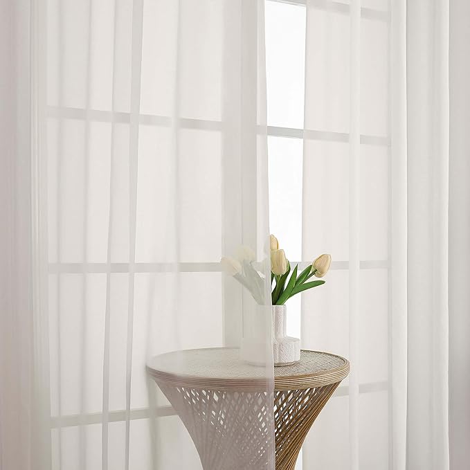 OWENIE Extra Long Ivory Sheer Curtains 144 inch 2 Panels Set, Translucent Backdrop Window Scarf Drapes for Canopy Bed/Wedding/Living Room/Anniversary, 12FT Length, Each 59Wx144L in, 2PCS, Ivory