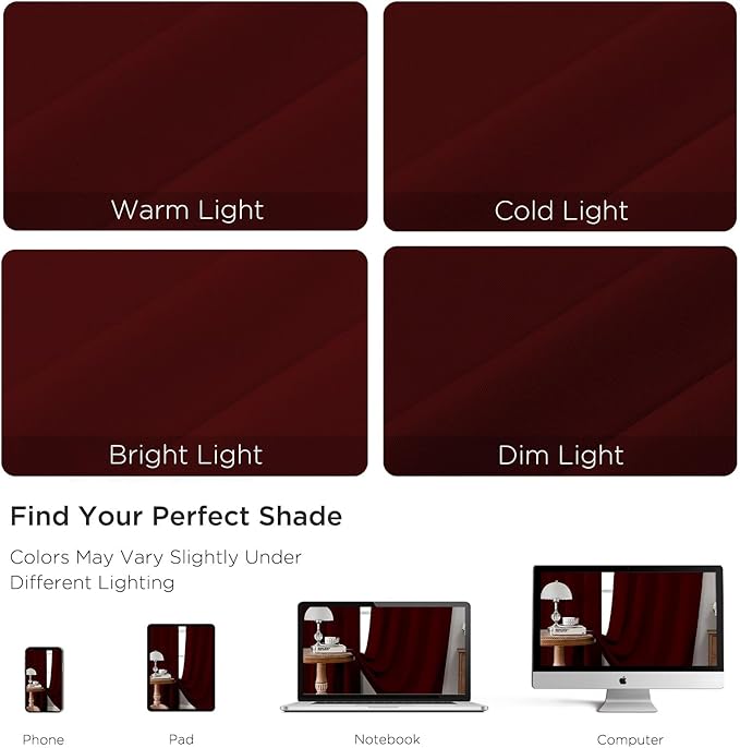 CUCRAF Burgundy Red Blackout Curtains 45 inch Length 2 Panels Set, Rod Pocket Room Darkening Drapes for Bedroom Living Room, Insulated Thermal Light Blocking Window Curtain (W52 x L45 Inch)