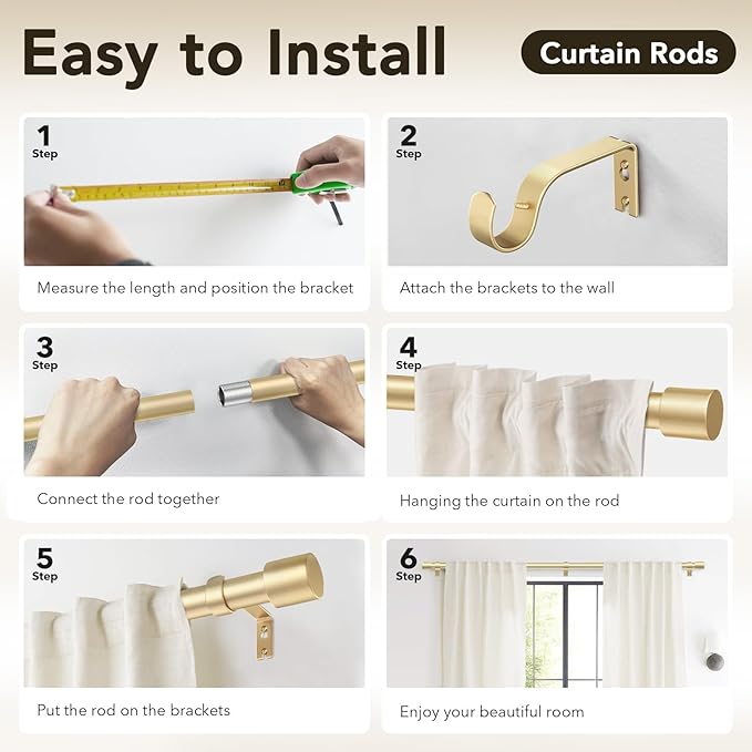 Extra Long Curtain Rods for Windows 32 to 240 Inch, 1 Inch Gold Heavy Duty Curtain Rods for Patio, Farmhouse, Bedroom, Living Room, Adjustable Metal Drapery Rod (A2,Gold,32"-240")