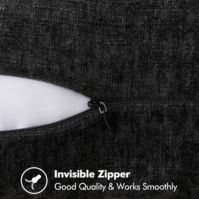 MIULEE Pack of 2 Couch Throw Pillow Covers 12x20 Inch Black Farmhouse Decorative Pillow Covers with Stitched Edge Soft Chenille Solid Dyed Spring Pillow Covers for Sofa Bed Living Room