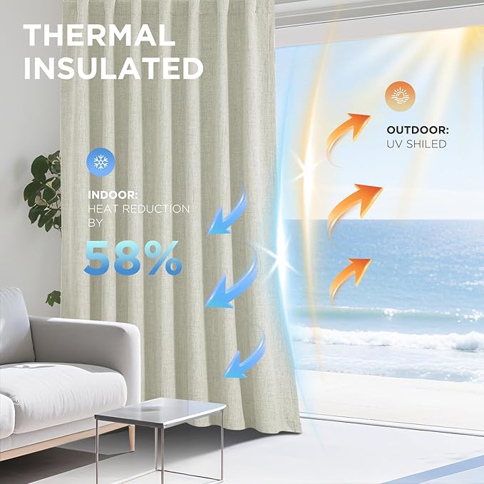 Joydeco Blackout Curtains for Bedroom - 100% Light Blocking 2 Panels Light Beige Drapes 66"W x 108"L, Thermal Insulated Room Darkening Curtains, Linen Textured for Living Room, Rod Pocket & Back Tabs