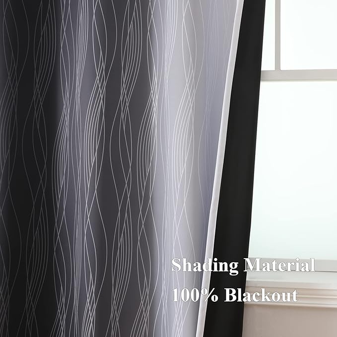 Estelar Textiler Thermal Insulated Blackout Curtains for Living Room, Ombre Black and Greyish White Blackout Drapes, Gradient Full Light Blocking Energy Saving Curtains for Bedroom, 42Wx84L, 2 Panels