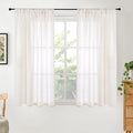 BGment 45 Inch Length Linen Semi Sheer Curtains for Living Room Window - Short Drapes Light Filtering Natural Rustic with Rod Pocket for Bedroom Lightweight, 2 Panels Set, 42 X 45 Inch