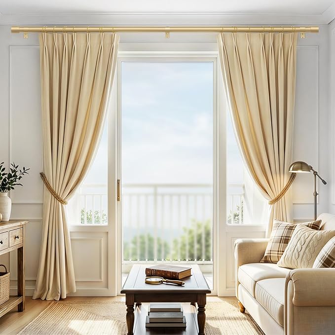 IFELS 2 Pack Heavy Duty Curtain Rods for Windows 28 to 48 Inch, 1 Inch Gold Curtain Rods Set of 2 Pack for Outdoor, Farmhouse, Bedroom, Adjustable Easy Install Drapery Rod (A2,Gold,30"-60"-2Pack)