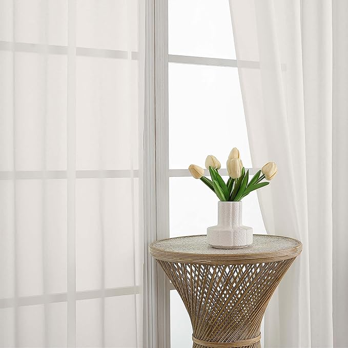 OWENIE Ivory Sheer Curtains 120 Inches Long 2 Panels Set, Airy Lightweight Sheer Ivory Curtain for Living Room Bedroom, Farmhouse Voile Filmy Rod Pocket Curtains Drapes, 2 Pcs, Each 59" Wx120 L Inch