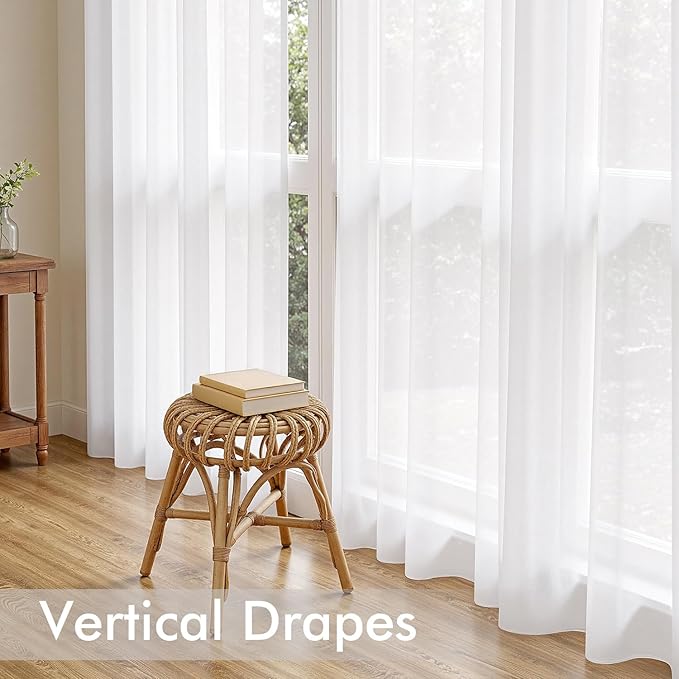 MIULEE White Sheer Curtains 63 Inches Long, 4 Panels Set, Light Filtering Rod Pocket Voile Drapes for Living Room and Bedroom, Airy Soft Fabric Window Treatments, 54 x 63 Inches