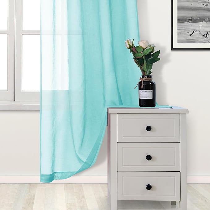 DWCN Aqua Sheer Curtains Semi Transparent Voile Rod Pocket Curtains for Bedroom and Living Room, 36 x 36 inches Long, Set of 2 Panels