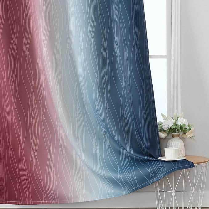 Estelar Textiler Navy Blue and Burgundy Red Ombre Blackout Curtains for Bedroom 102 Inch Long, Thermal Insulated Grommet Complete Room Darkening Gradient Drapes for Living Room, 52Wx102L,2 Panels