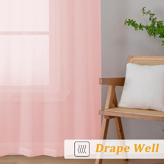 Gwine Blush Pink Sheer Curtains for Living Room 45 inches Long, Short Voile Light Filtering Window Treatments Sheer Curtains for Bedroom, Half Window Drapes with Rod Pocket, Each 42" Wx45 L