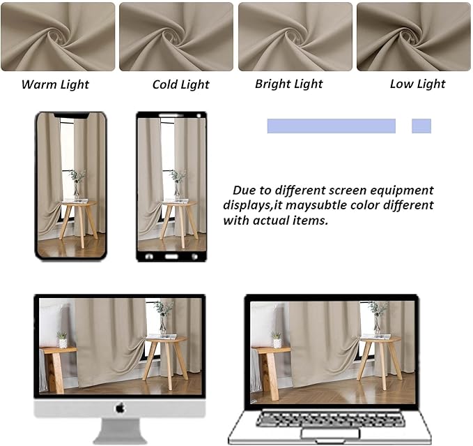 Simplebrand Ava Biscotti Beige Blackout Curtains for Bedroom 84 Inch Length 2 Panels Set, Solid Thermal Insulated Privacy Nursery Window Treatment Curtains Blackout Drapes, W40 x L84 Inch