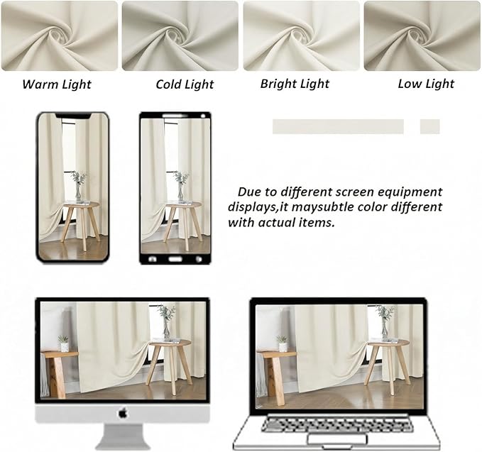 Simplebrand Ava Ivory Light Filtering Curtains for Bedroom 72 Inch Length 2 Panels Set, Privacy Thermal Insulated Rod Pocket Door Window Curtains for Patio French Door Front Door, W40 x L72 Inch