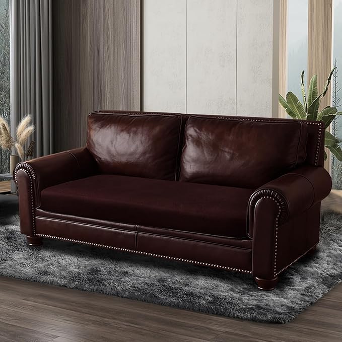 Leather Look Couch Cushion Covers Sofa Seat Slipcovers Sets Couches Furniture Protector for Sectional Armchair Loveseat Pets Kids Stretch Spandex Fabric (1 Cushion Loveseat, Burgundy)