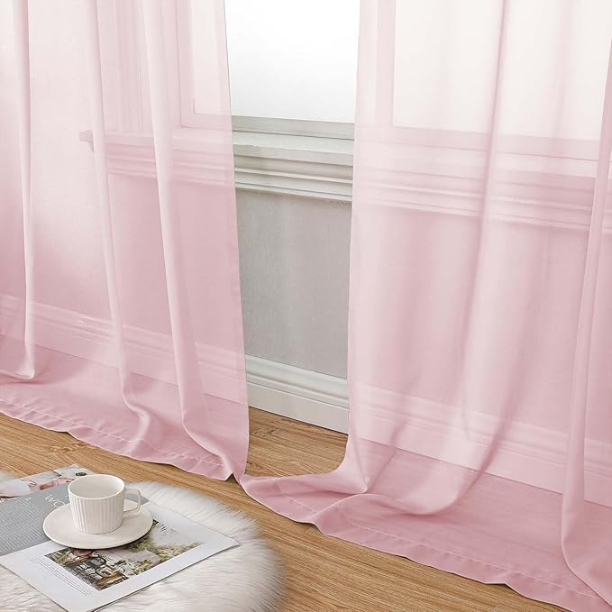 Blush Sheer Curtains 90 Inches Long 2 Panels Set for Bedroom Living Room, Soft Airy Light Filtering Modern Solid Rod Pocket Drapes Window Treatments, Blush, Each 59" W x 90" L