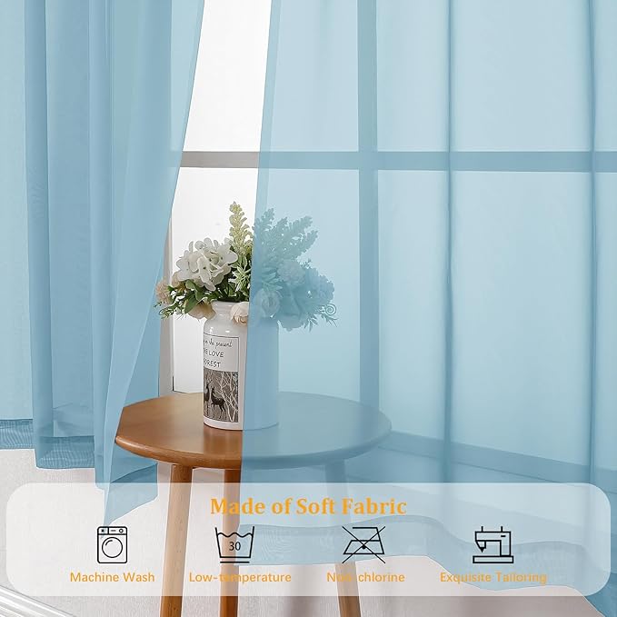 Gwine Sky Blue Sheer Curtains 84 Inches Long 2 Panels Set for Living Room, Rod Pocket Voile Bedroom Curtains, Light Filtering Solid Window Sheer Panels, Each 42" Wx84 L