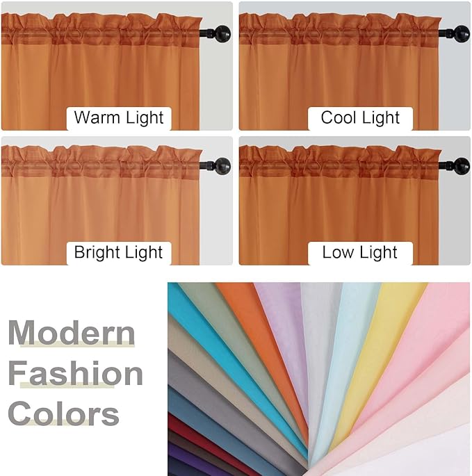 Orange Sheer Curtains for Bedroom Living Room 96 Inches Long 2 Panels, Modern Airy Soft Lightweight Rod Pocket Light Filtering Sheer Curtains Drapes, Orange, Each 42" Wx96 L Inch
