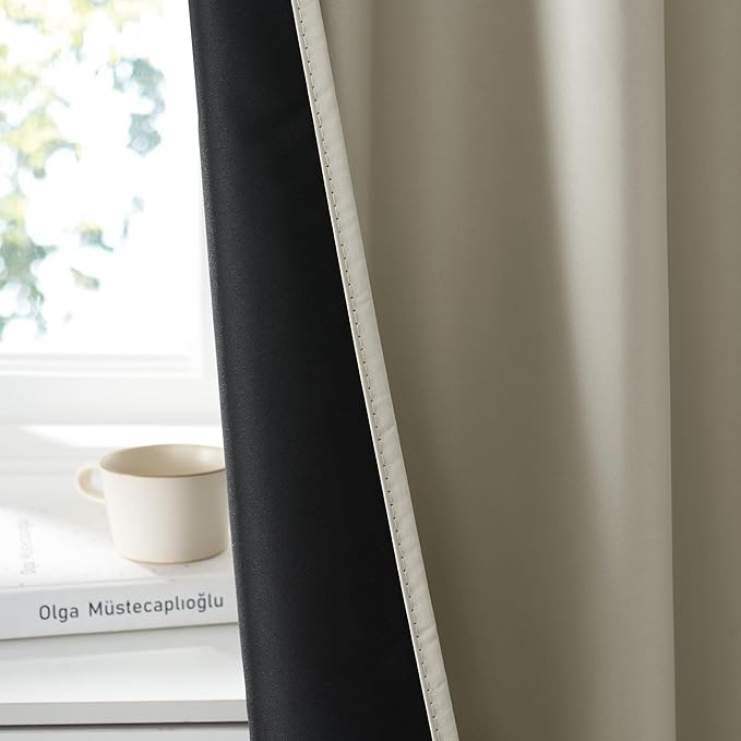 RYB HOME Bedroom Blackout Curtains 54 inches Long, 100% Blackout Thermal Insulated Noise Reducing Curtains for Living Room Nursury, 42 inches Wide by 54 inches Long, Natural