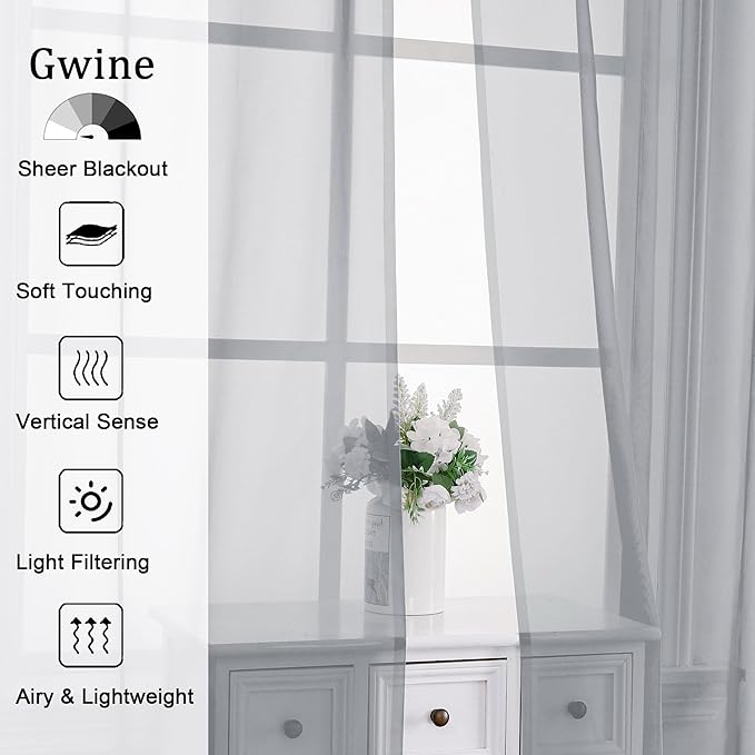 Gwine Light Grey Valances for Windows, Small Light Filtering Rod Pocket Cafe Valance Curtains, Soft Sheer Curtain for Bathroom Laundry Basement, 42Wx14L inch, 2 Pieces