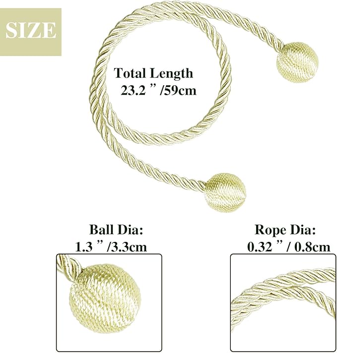 Curtain Tiebacks Outdoor Elegant Decorative Tie Backs Modern Rope Tiebacks for Drapes Window Curtain Holdbacks for Draperies (Cream, 2)