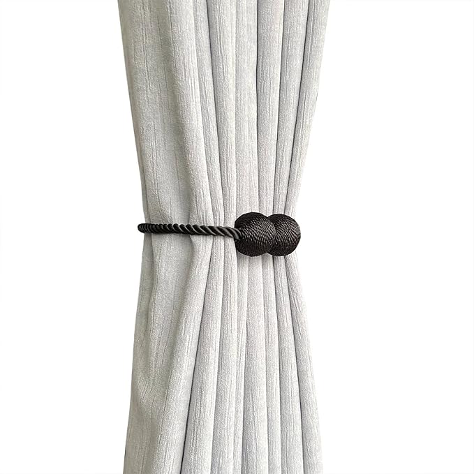 Melaluxe 4 Pack Magnetic Curtain Tiebacks, Decorative Curtain Holdbacks for Window Décor (Black)
