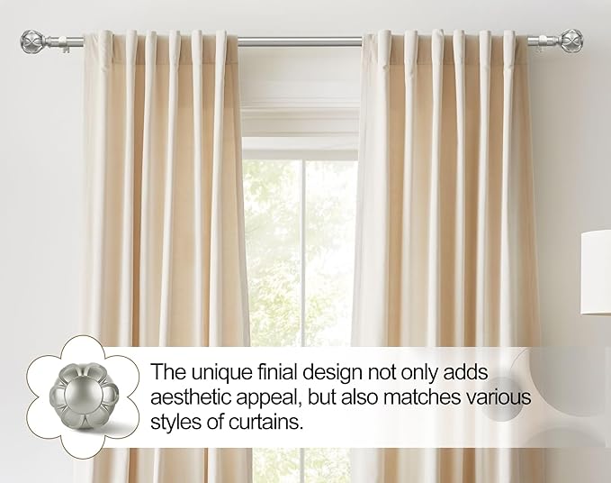 KAMANINA 1 Inch Curtain Rod Telescoping Single Drapery Rod 36 to 72 Inches (3-6 Feet), Antique Silver Curtain Rods for Windows 24 to 68 Inches, Netted Texture Finials