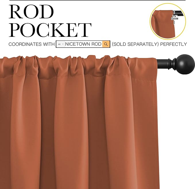 NICETOWN Blackout Curtains and Drapes - Thermal Insulated Solid Rod Pocket Blackout Draperies/Panels (Burnt Orange, 1 Pair, 42 by 36 inches)