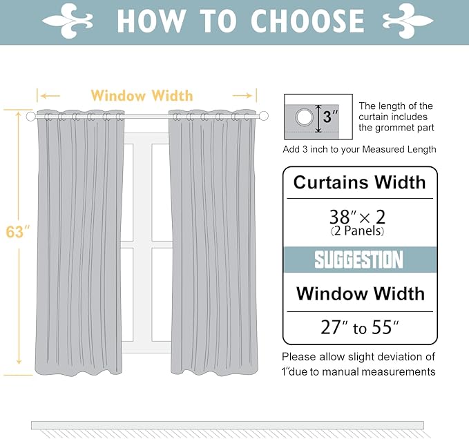 ChrisDowa 100% Blackout Curtains 63 inch Long for Bedroom with Black Liner, 2 Thick Layers Total Blackout Thermal Insulated Grommet Window Curtains 2 Panels Set (Aqua, 38 x 63 Inch)