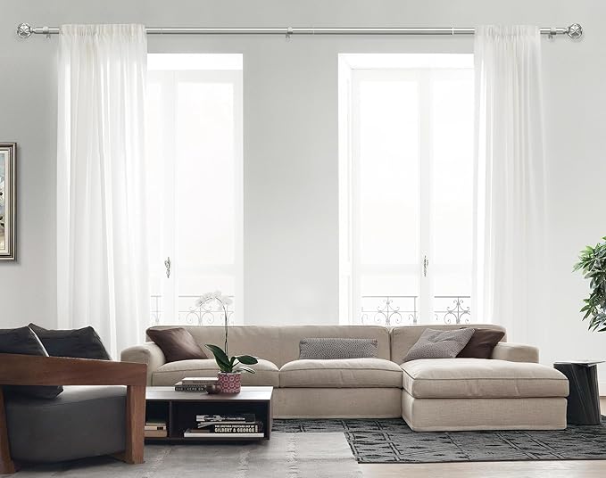 KAMANINA Silver Curtain Rods for Windows 72 to 144 Inches (6-12ft) Long Heavy Duty Curtain Rods, 7/8 Inch Adjustable Drapery Rods with Decorative Netted Texture Finials