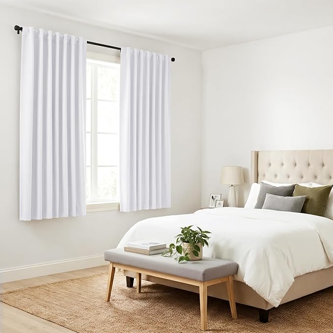 Pony Dance Blackout Curtains Thermal Insulated Window Treatment Panels Room Darkening Shade Drapes for Living Room Back Tab/Rod Pocket Bedroom Draperies, 34 x 63 Inch, Pure White, 2 Panels