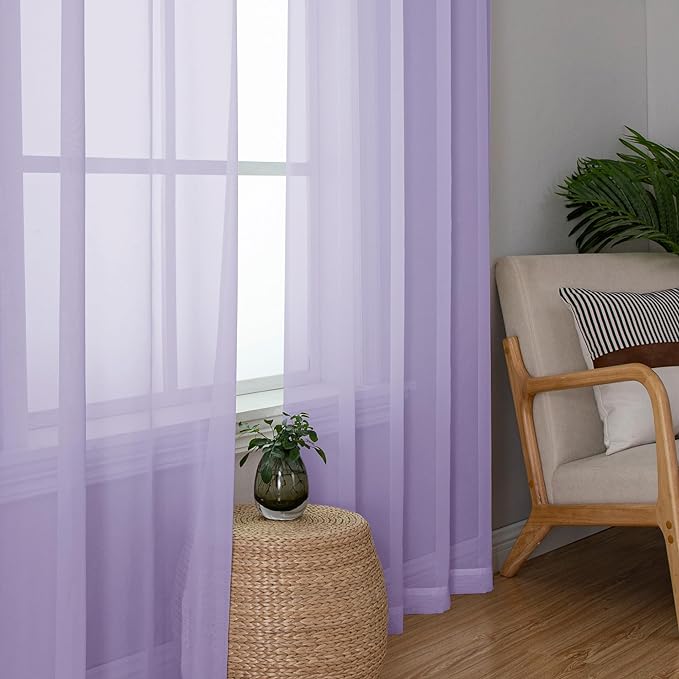 Chyhomenyc Lilac Sheer Curtains 84 Inch Length 2 Panels, Light Filtering Soft Airy Voile Rod Pocket Sheer Window Drapes for Bedroom Living Room, Each 42Wx84L Inches