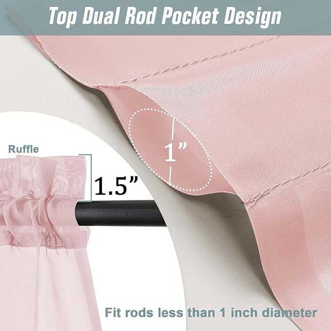 Blush Pink Small Sheer Curtains 2 Panels Set, Kitchen Curtains 36 Inch Length, Elegant Light Filtering Short Window Drapes for Living Room Bedroom, Dual Rod Pocket Design, 2x42Wx36L Inches