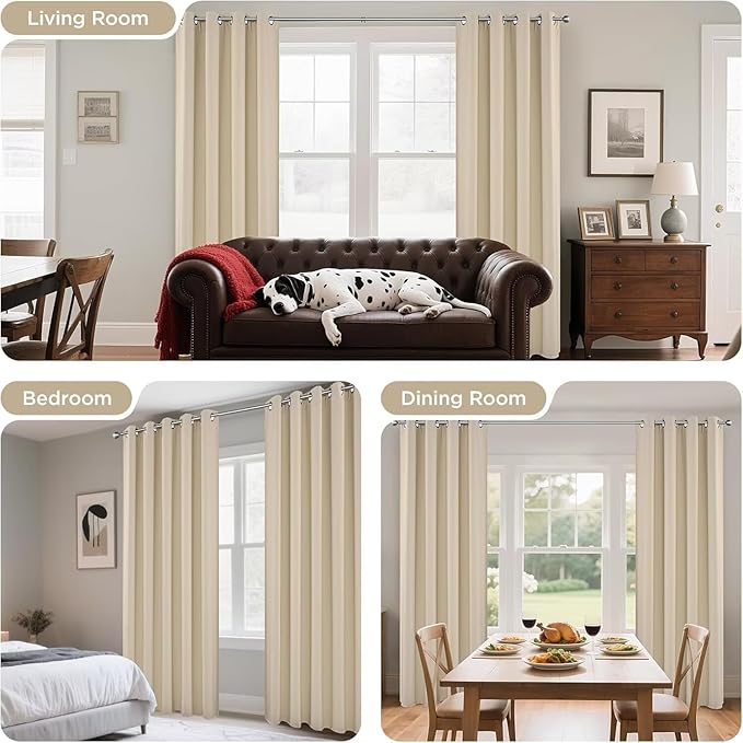 Joydeco Blackout Curtains 72 Inches Long 2 Panels Set, Thermal Insulated Long Curtains& Drapes 2 Burg, Room Darkening Drapes for Bedroom Living Room (Light Beige, W37 x L72 Inch)