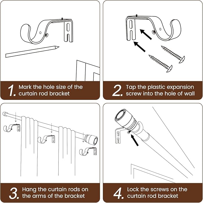 Matte Black Curtain Rod Itself is 30-144 inch 2 Pack, Fit 30 to 142, 66 to 120 inch Windows with 1 Inch Diameter Heavy Duty Adjustable Telescopic Rod, 1 Inch Diameter Splicing Extra Long