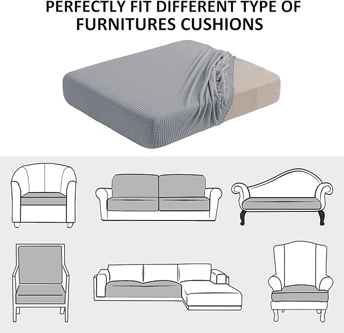 Water Repellent Couch Cushion Covers, High Stretch Sofa Cushion Slipcovers, Furniture Protector for Living Room, Washable Sofa Seat Slipcover, 1 Seater Settee (Chair Cushion, Light Gray)