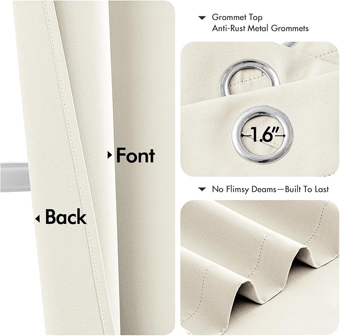 MIULEE Cream Blackout Curtains for Bedroom Living Room 72 Inches Long 2 Panels, Thermal Insulated Room Darkening Drapes Solid Grommet Noise Reduction Light Blocking Window Treatments 40x72 Inch