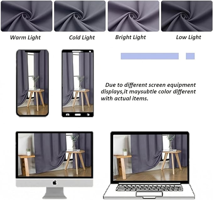 Simplebrand Ava Greyish Purple Blackout Curtains for Bedroom 72 Inch Length 2 Panels Set, Privacy Thermal Insulated Rod Pocket Door Window Curtains for Patio French Door Front Door, W40 x L72 Inch